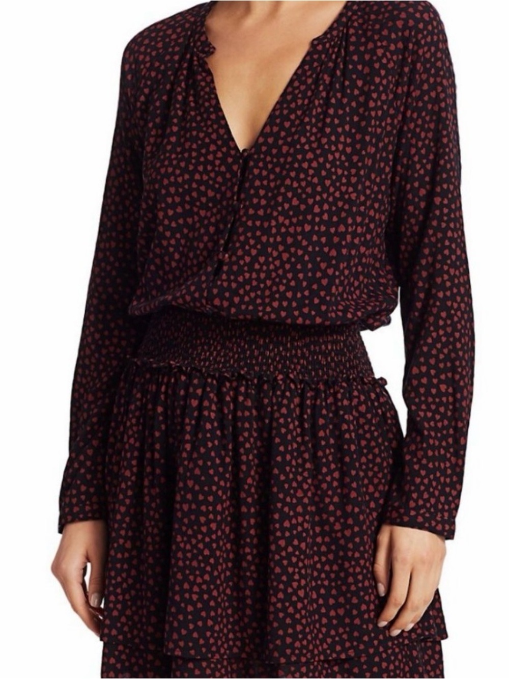 Rails Jasmine Black Long-Sleeve Dress with Red Heart Print